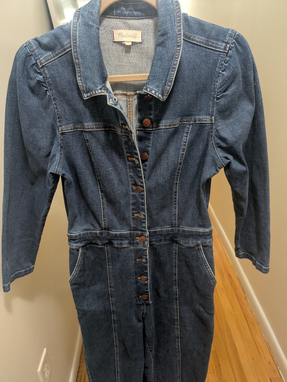 Madewell Denim Jumpsuit Puff Sleeve Size 6 - Picture 4 of 8